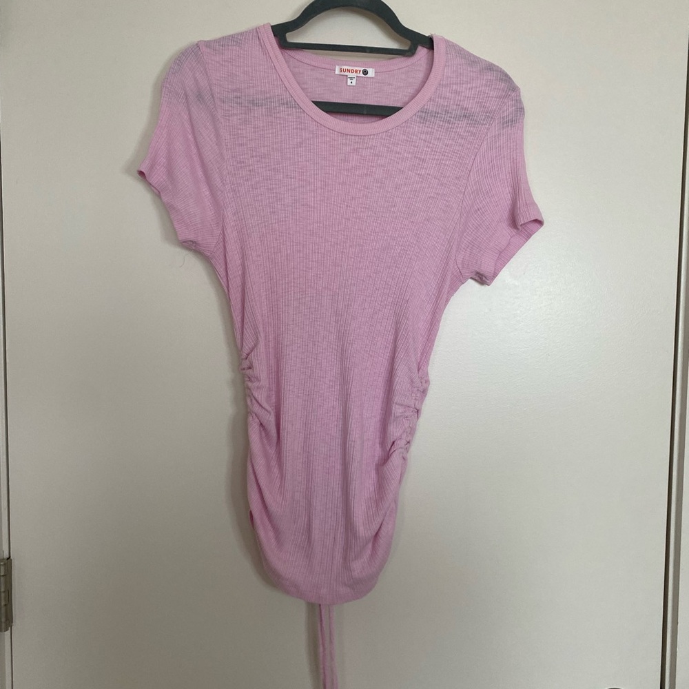 Sundry Pink Ruched Short Sleeve T-Shirt - Size 4 (XL)